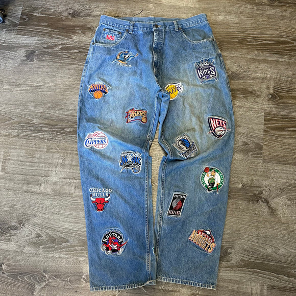 Vintage NBA Patched Jeans Size 36W