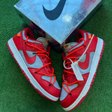 Nike Off White University Red Low Dunk Size 10.5