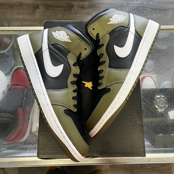 Jordan Black White Olive Mid 1s Size 10
