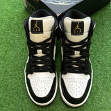 Jordan Patent Black White Gold Mid 1s Size 9