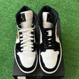 Jordan Patent Black White Gold Mid 1s Size 11.5