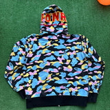 Bape Multi Camo Shark Face Full Zip Hoodie Size XL