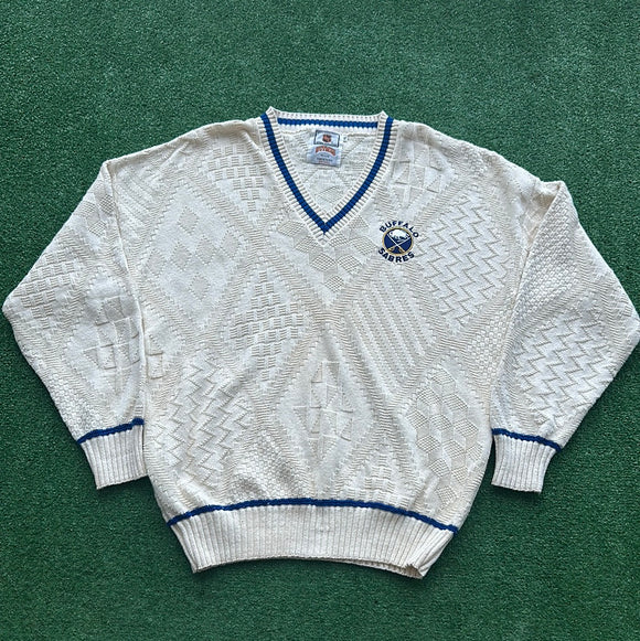 Vintage Buffalo Sabres Knitted V-Neck Sweater Size XXL