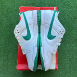 Nike White Green Noise Low Dunks Size 9.5.W/8M
