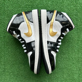 Jordan Patent Black White Gold Mid 1s Size 10