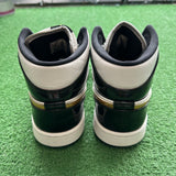 Jordan Patent Black White Gold Mid 1s Size 10