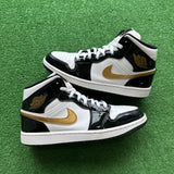 Jordan Patent Black White Gold Mid 1s Size 10