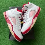 Jordan White Pink Red 5s Size 6Y