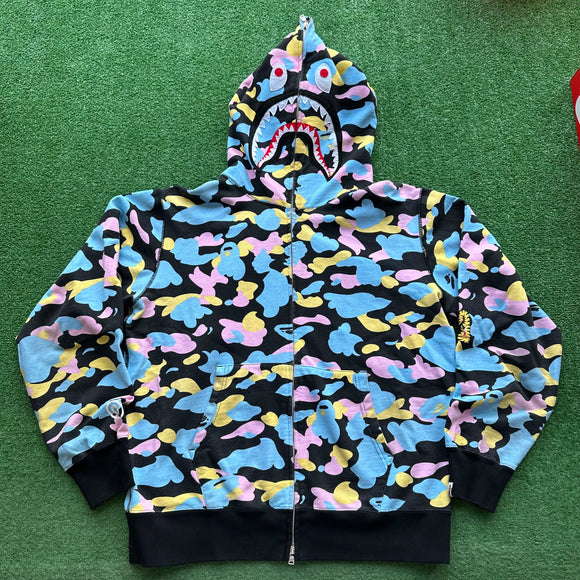 Bape Multi Camo Shark Face Full Zip Hoodie Size XL