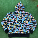 Bape Multi Camo Shark Face Full Zip Hoodie Size XL