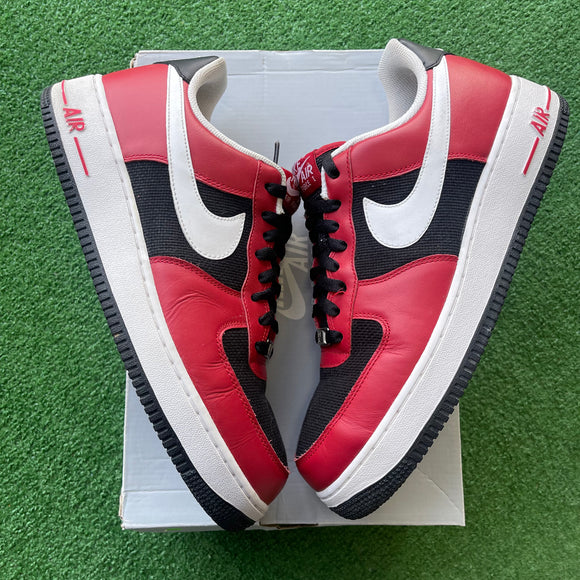 Nike Varsity Red White Black Low Air Force 1s Size 10.5