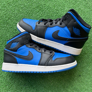 Jordan Black Royal Blue Mid 1s Size 7Y