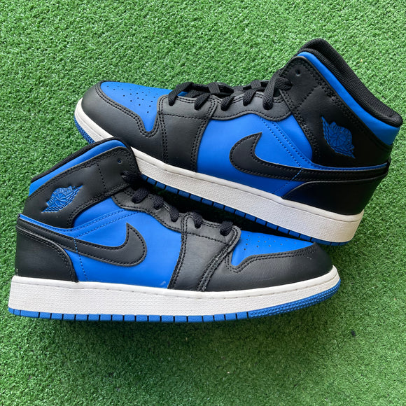 Jordan Black Royal Blue Mid 1s Size 7Y