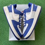 Nike White Navy Low Air Force 1s Size 10.5