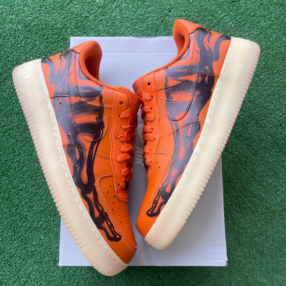 Nike Orange Skeleton Halloween Air Force 1s Size 10.5