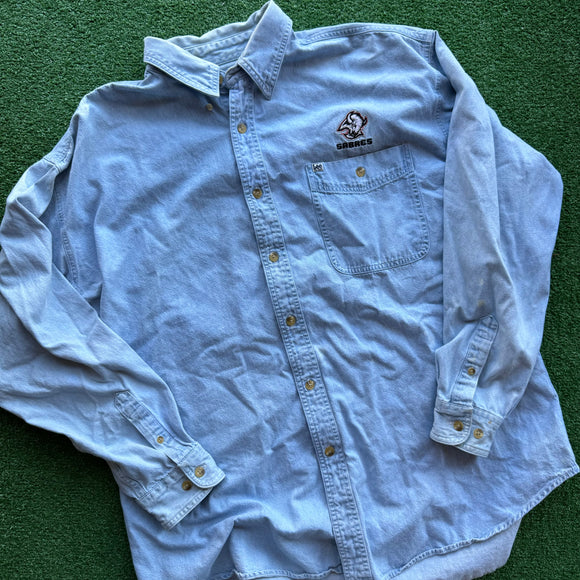 Vintage Buffalo Sabres Denim Button Down Shirt Size XL