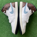 Jordan Blue Brown Grey Mid 1s Size 13