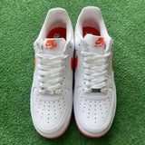 Nike White Orange Air Force 1s Size 9