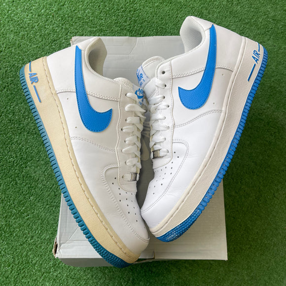 Nike White Blue Low Air Force 1s Size 10.5
