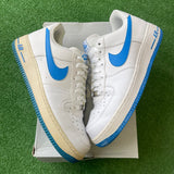 Nike White Blue Low Air Force 1s Size 10.5