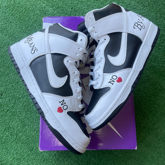 Nike Supreme By Any Means Black High Dunks Size 10