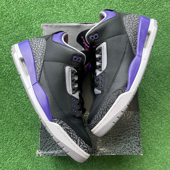 Jordan Black Court Purple 3s Size 10