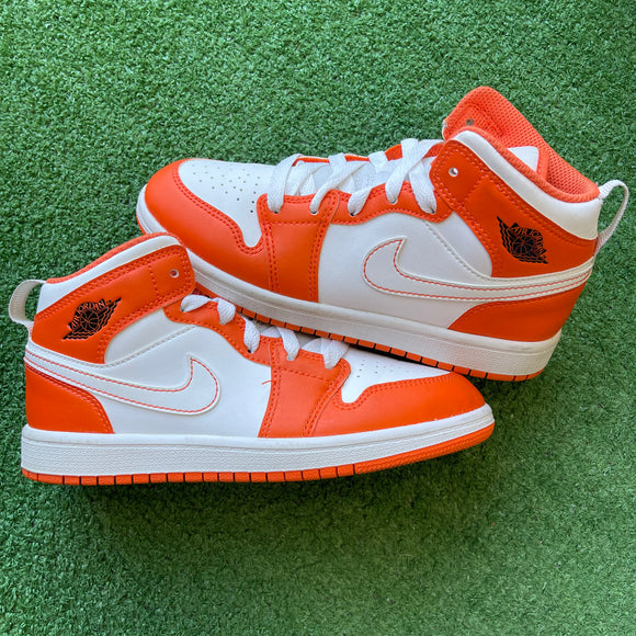 Jordan Metallic Electric Orange Mid 1s Size 2Y