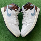 Jordan Blue Brown Grey Mid 1s Size 13