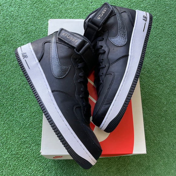 Nike Stussy Black Mid Air Force 1s Size 11