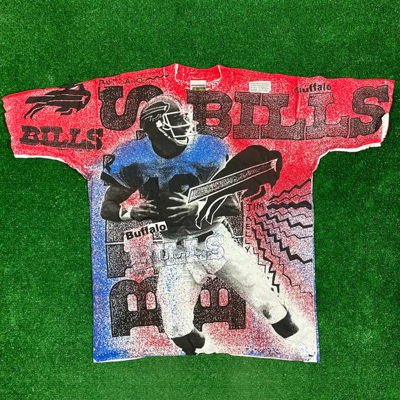 Vintage Buffalo Bills Jim Kelly All Over Print Tee Size L