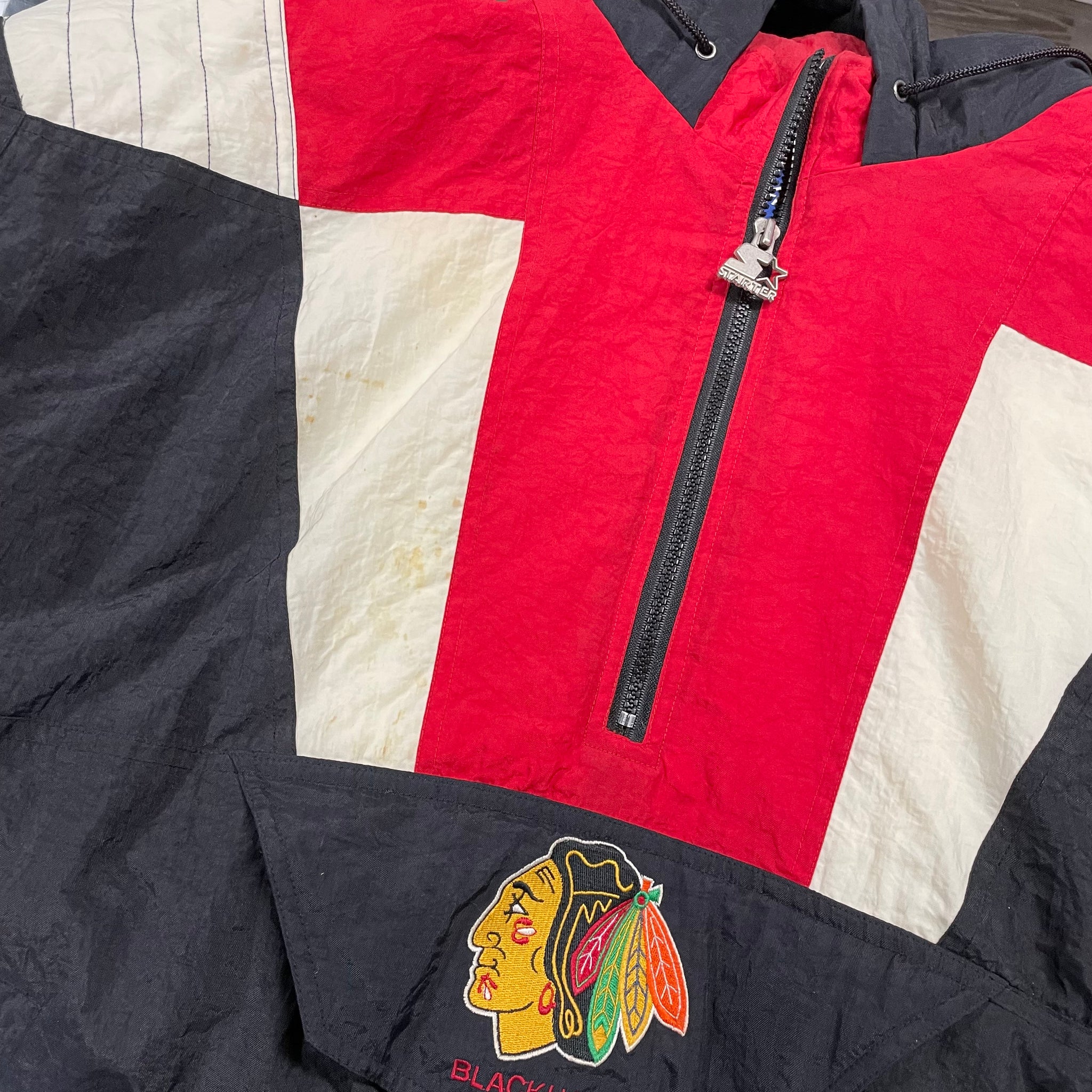 Chicago Blackhawks NHL STARTER Jacket XL Vintage 90's Pull Over